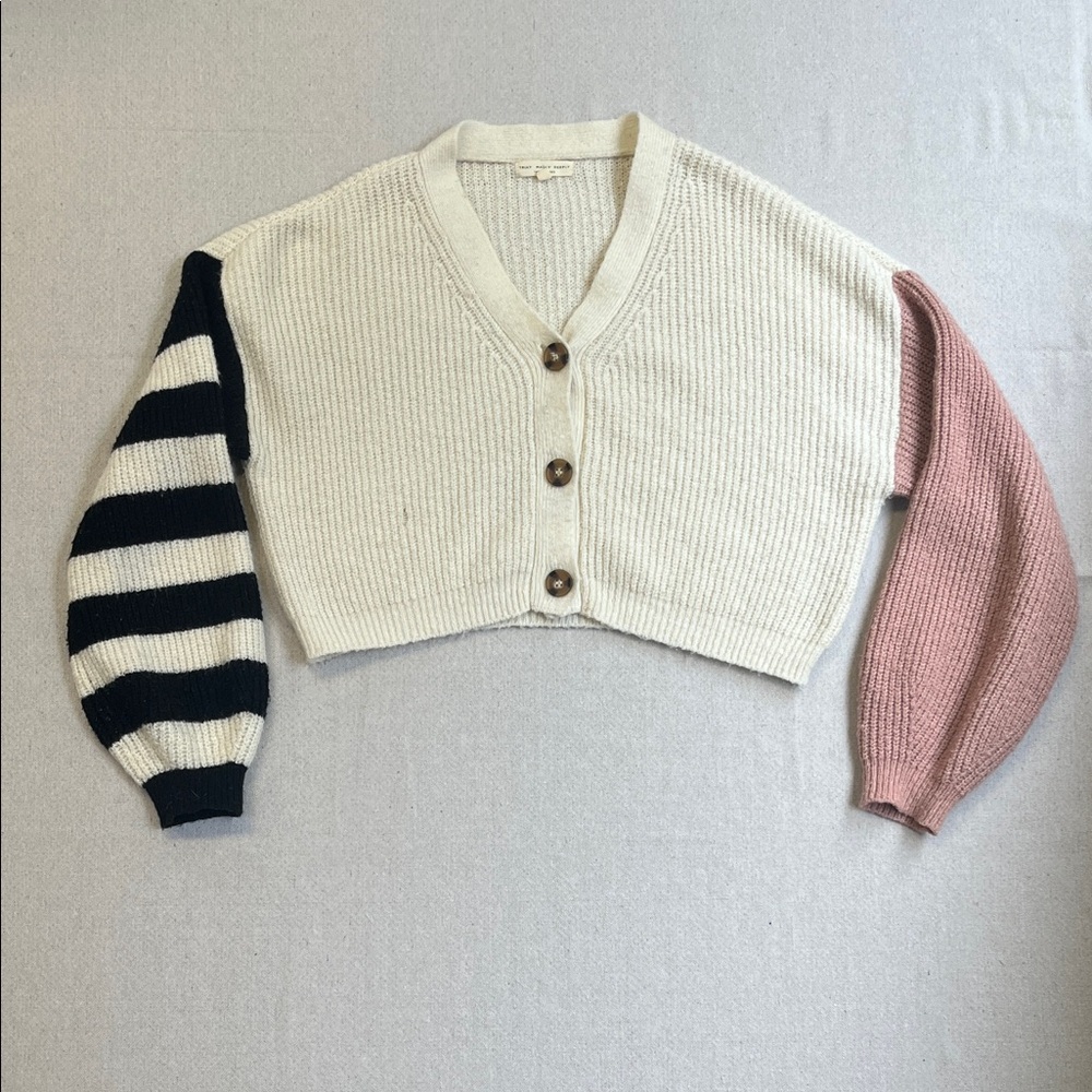 Truly Madly Deeply Cropped Cardigan XS Colorblock Stripe Sleeve Sweater